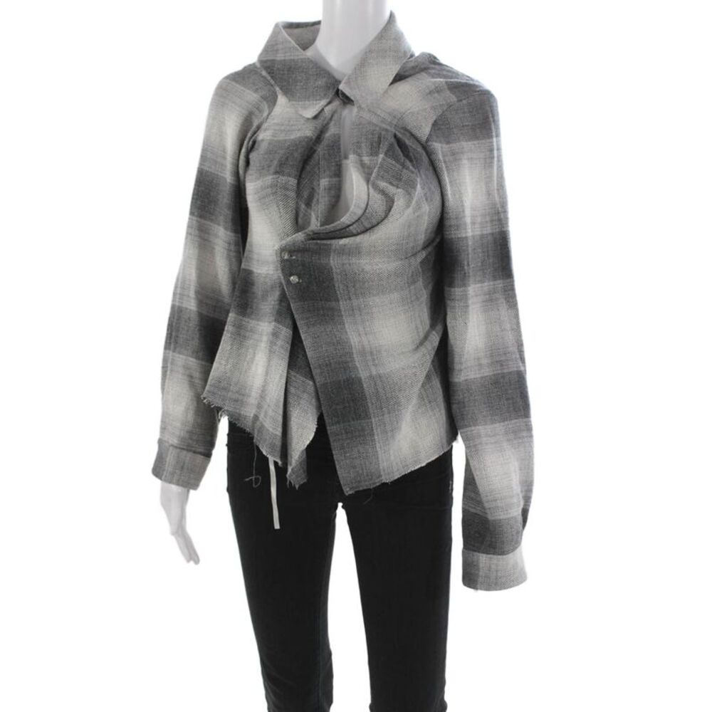 R+A Women Basic Jacket Gray Plaid Collared Snap Closure Long Sleeve Size L